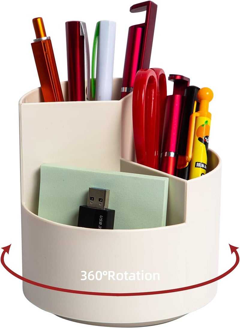 EDENMS Desk Pencil Pen Holder, 3 Slots 360-Degree Spinning Organizers, Desktop Storage Stationery Supplies, Cute Cup Pot for Office, School, Art Supply, Kids - White - Image 1